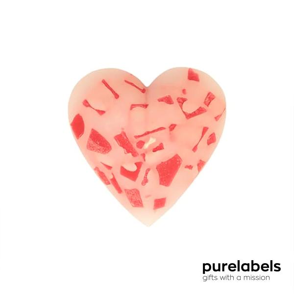 Origineel relatiegeschenk | Sociale kaars hartvormig met sticker – roze